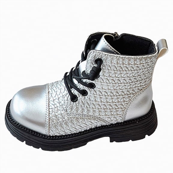 Gvdentm Girls White Combat Boots Boys Girls Side Zipper Combat Ankle Boots (Toddler/Little Kid)(Silver,13)