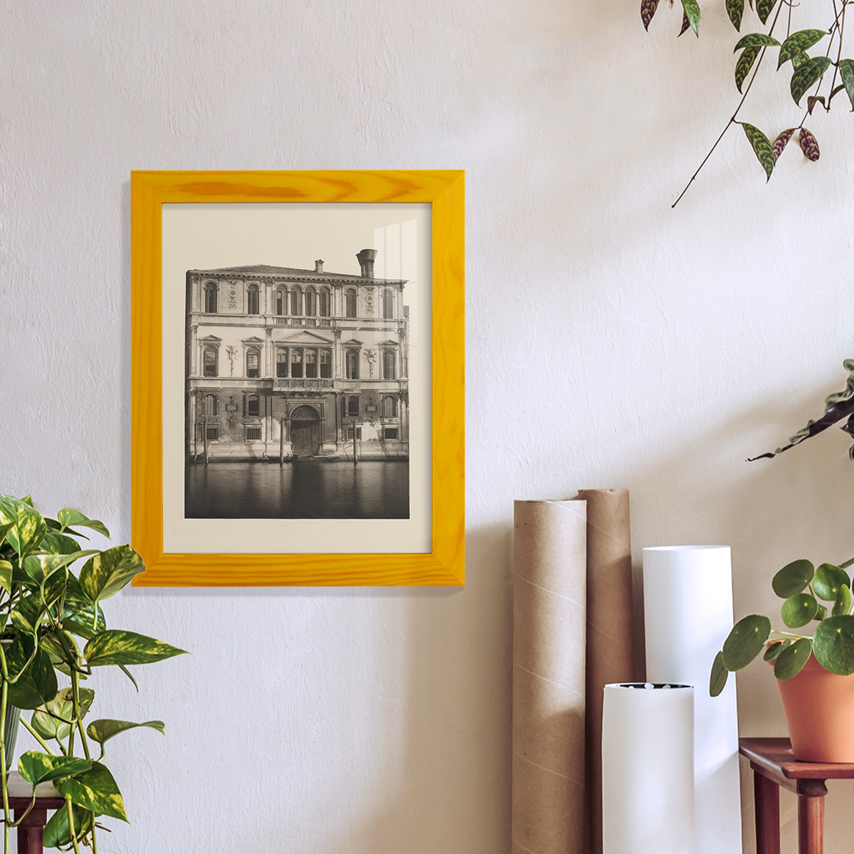 Vintage Views of Venice I - Framed Print w/glass - Sunflower Yellow