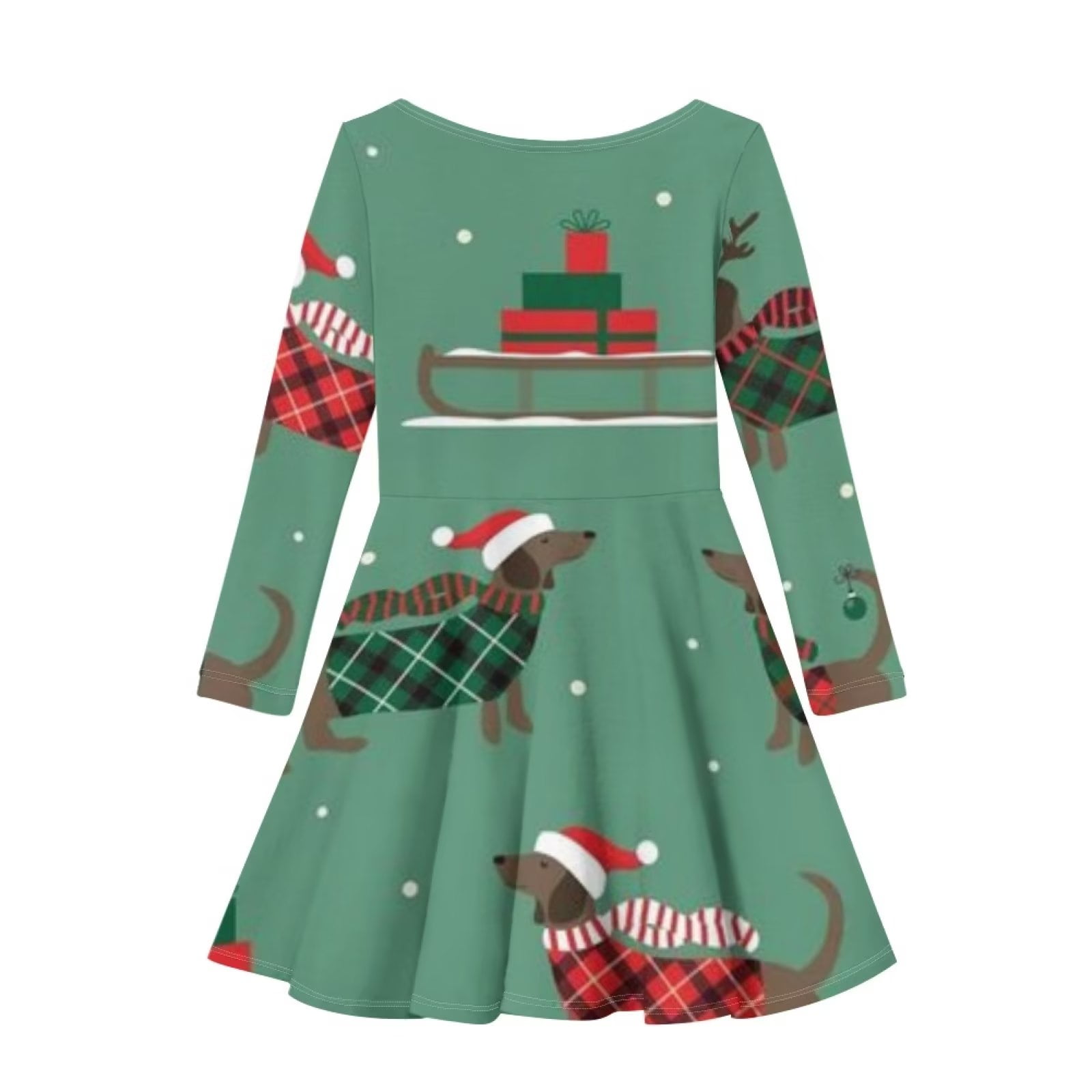 Suhoaziia Girls Christmas Midi Dress for Youth Xmas Sled Dachshund