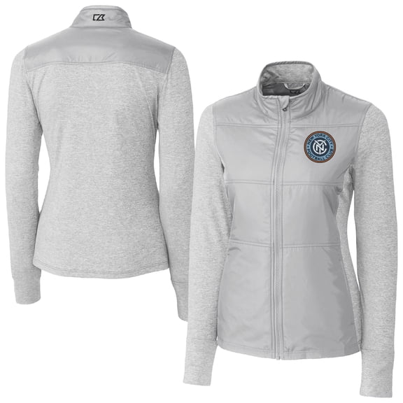 Women's-Cutter & Buck Gray New York City FC Stealth Hybrid Quilted Full-Zip Windbreaker Jacket