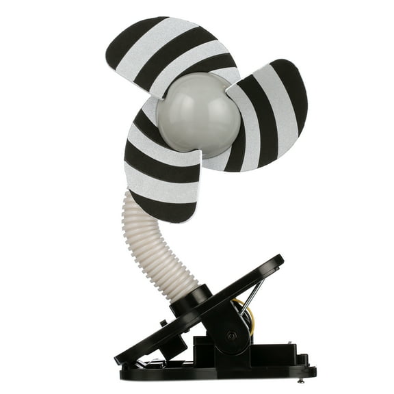 Tee-Zed Clip-on Fan, Black and White Zebra Pattern- Safe Foam Fan Attachment for Strollers