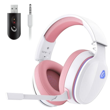 Artsic Wireless Gaming Headset for PS5, PC, Switch, Mac with Bluetooth 5.2, 2.4GHz USB Gaming Headphones with Detachable Noise Canceling Mic,Stereo Sound,3.5mm Wired Mode for Xbox Series,Pink