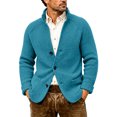 thumbnail image 2 of Men's Knit Cardigan Sweater Long Sleeve Casual Button Up Collared Top with Front Pockets Ribbed Cuffs and Hem Soft Chunky Knit Solid Color Warm Fall Winter Outerwear Everyday Wear Basic Sky Blue XXXL, 2 of 5