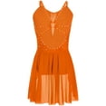 thumbnail image 4 of Haitryli Glittery Rhinestones Figure Skating Dance Dress Jumpsuits Sleeveless Halter Cross Back Bodysuits Gown Orange 8, 4 of 5