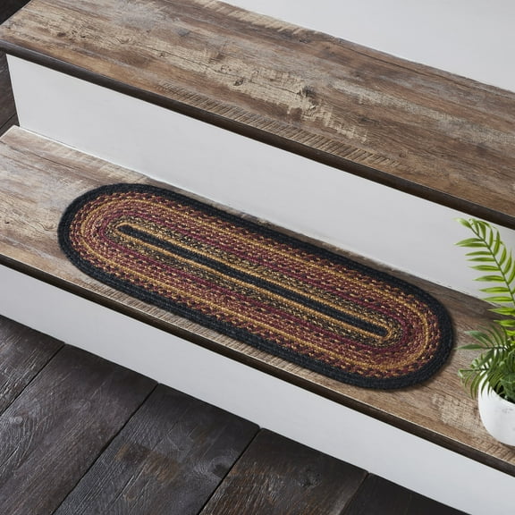VHC Brands Heritage Farms, Stair Tread Non-Slip, Braided Jute, Oval, Red Black Tan. 8.5x28