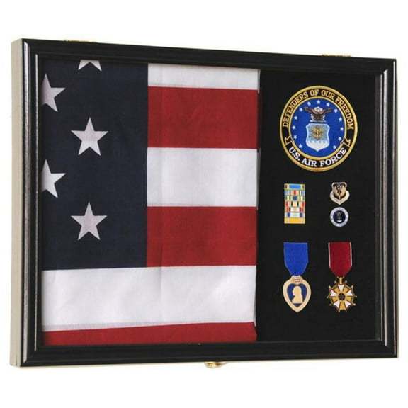 3x5, 4x6 Flag and Military Medals Display Case Cabinet