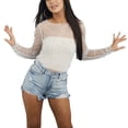 thumbnail image 1 of Top transparente con perlas, top transparente con capas y perlas para mujer, top transparente con perlas, top de malla transparente, diseño de última generación, 1 of 9