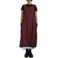 thumbnail image 1 of Vestido informal holgado de lino y algodón para mujer, peto con tirantes largos, color liso, con bolsillos, 1 of 5