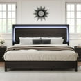 thumbnail image 6 of Merluxy Wood King Bed Frame with 47" Headboard, Rustic Platform Bed with LED Lights, Black, 6 of 9
