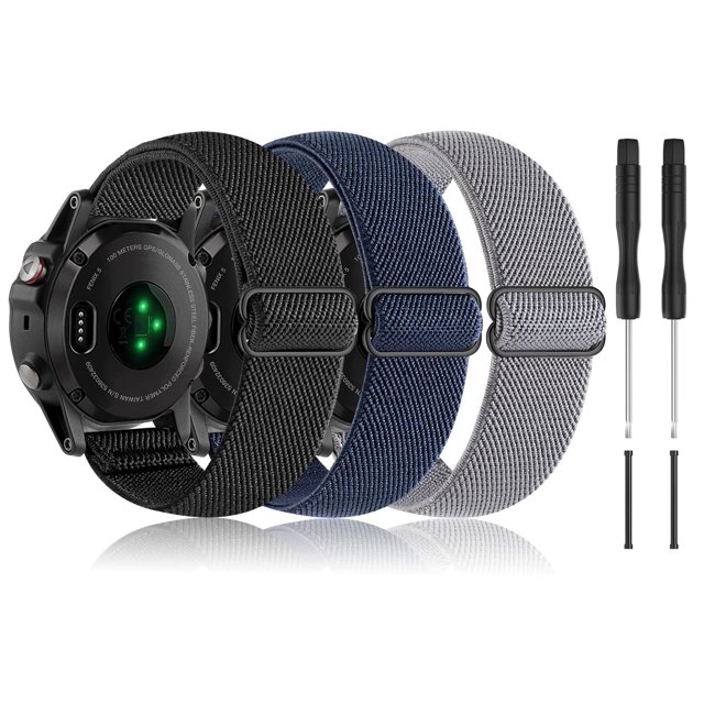 Bolesi Paquete de 3 correas compatibles con Garmin Fenix 5 correas de reloj de nailon elástico de 22 mm correas deportivas ajustables para Garmin Fenix 5 Plus/Forerunner 935/Forerunner 945/Quatix