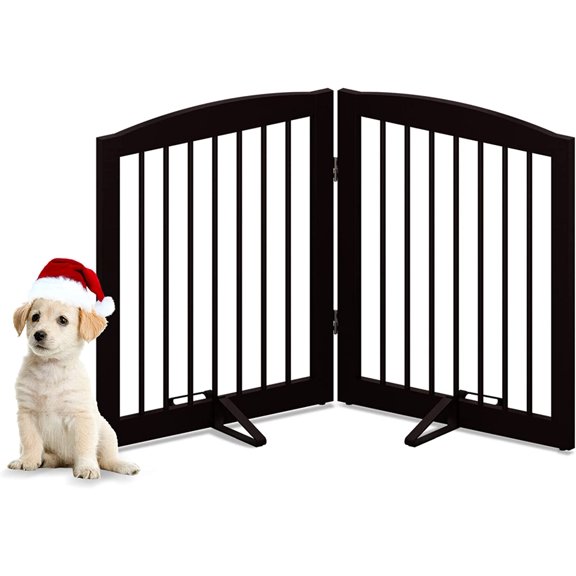 Freestanding Pet Gate for Dogs, Foldable Wooden Dog Gate for House, Indoor Pet Barrier for Stairs, Doorways, Support Feet Included, 24" Height 2 Panels, Brown