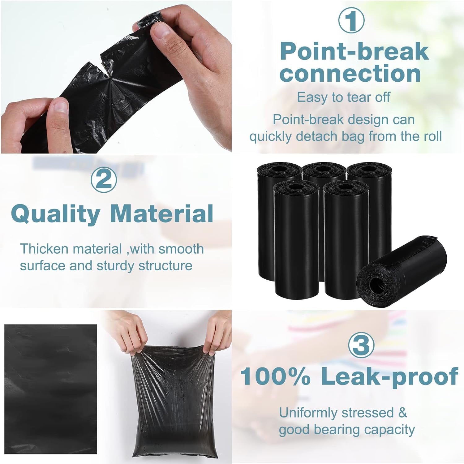 3000 Count Dog Poop Bags Pet Waste Bags for Poop with 3 Dispensers for Home, Outdoor, Puppy Walking, and Travel, 12 x 8.6 Inch(Black)