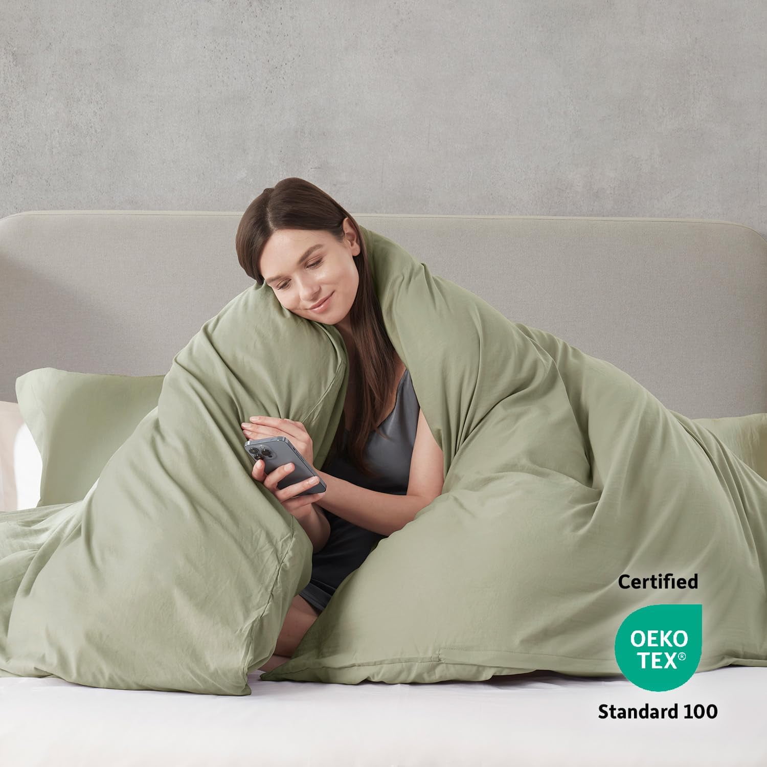 LammaLoe Duvet Cover California King Size, Soft Prewashed 3-Piece Duvet Cover Bedding Set with Pillow Shams, Light Sage