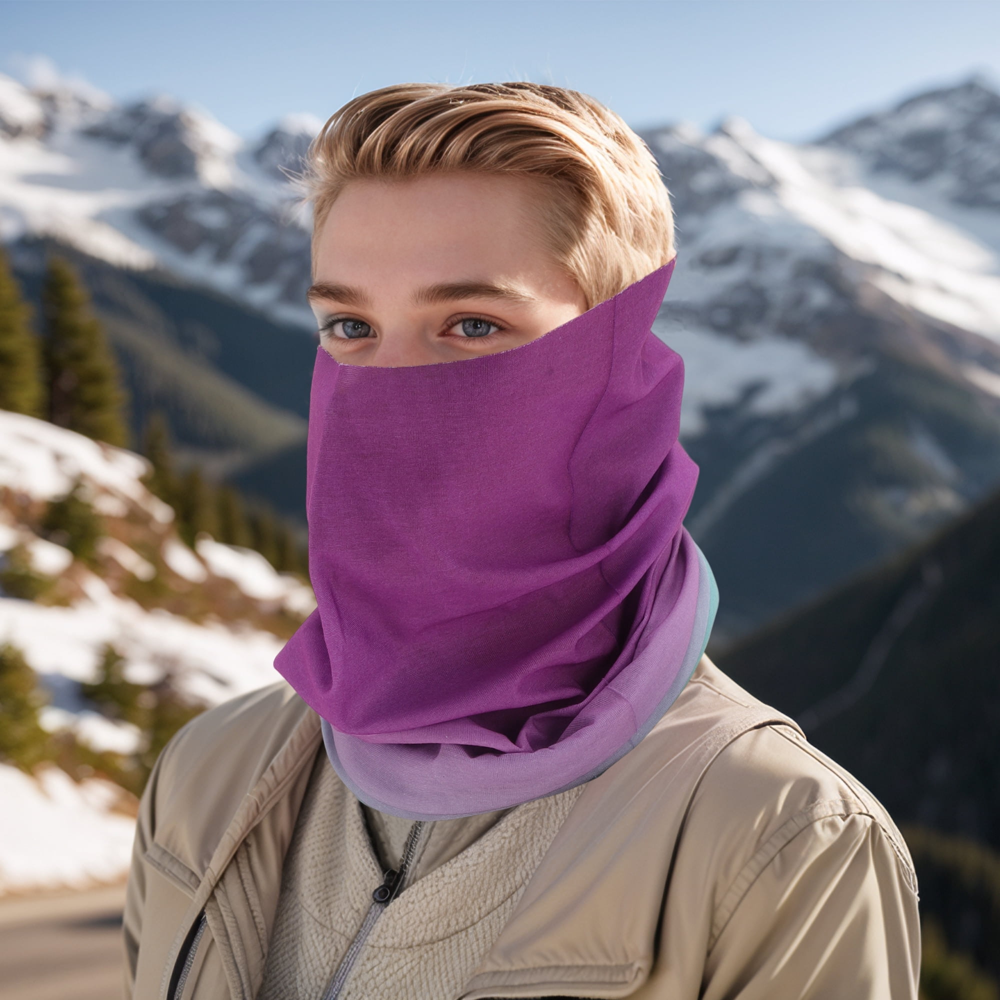 Unique Bargains Cooling Face Scarf Mask 1 Pc Purple, Green
