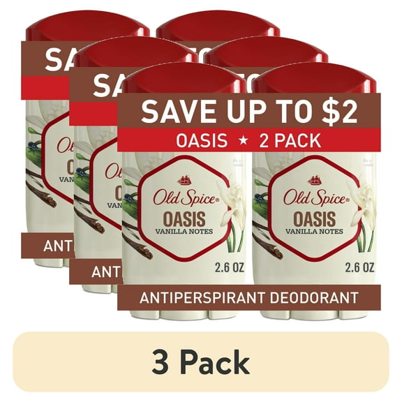 (3 pack) Old Spice Men's Antiperspirant Deodorant, Oasis with Vanilla, 2.6oz, (2 Pack)