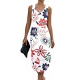 thumbnail image 4 of Guiexla Lady Summer Dress V Neck Drawstring Slim Waist Floral Print Sleeveless Split Hem Vest Type Sundress Knee Length Midi Dress, 4 of 7