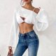 thumbnail image 1 of TaTaai Women's Fashion Casual Solid Color Round Neck Long Sleeve Cropped Cover Up Ladies Summer Lightweight Soft Polyester Blouse Top for Daily Beach Party Vacation All Season Wear Gift, 1 of 5