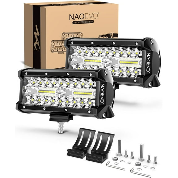 MRY 7 Inch LED Light Bar, 240W 24000LM Combo Beam, 2-Pack White Off Road Fog Driving Lights