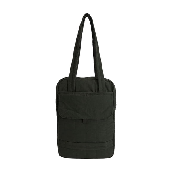 Padded Tablet Tote Bag, 14.6 Inch Quilted Nylon Laptop Shoulder Purse with Flap Pocket, Lightweight Protective Sleeve for Daily Commute Travel