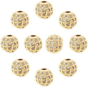 10 Pcs 8mm Golden Cubic Zirconia Brass Beads Clear Gemstones Cubic Zirconia CZ Stones Micro Pave Setting Disco Ball Spacer Round Beads for Bracelet Jewelry Making