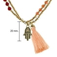 thumbnail image 3 of Gleaming  Quartz Hand of Hamsa Orange Tassel Brass Bead Necklace, 3 of 5