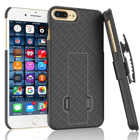 iPhone 7 Plus Case, iPhone 8 Plus Holster Clip, Tekcoo [Tstraw] Shock Absorbing Hard Shell [Built-in Kickstand] Swivel Locking Belt Armor Best Impact Defender Secure Slim Cases Cover