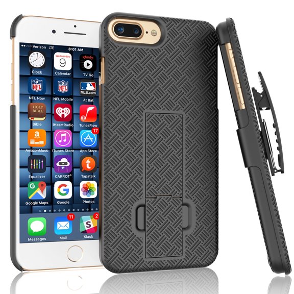 iPhone 6S Plus Case, Tekcoo™ [Tstraw Series] iPhone 6S Plus (5.5 INCH) Hard Shell [Built-in Kickstand] Holster Locking Belt Swivel Clip Defender Secure Slim Case Cover Black (Fit iPhone 6S Plus)
