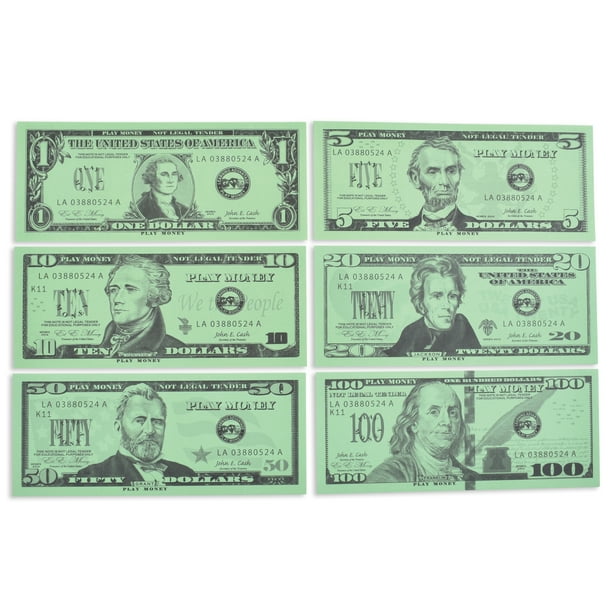 learning advantage play bills set 35 ones 25 fives 20 tens 15 twenties 5 fifties and 5 hundreds walmart com