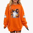 thumbnail image 3 of WAVSUF Kids Girls Halloween Sweatshirt, Loose Fit Long Sleeve Round Neck Festive Fall Casual Pullover Orange 7-8, 3 of 8