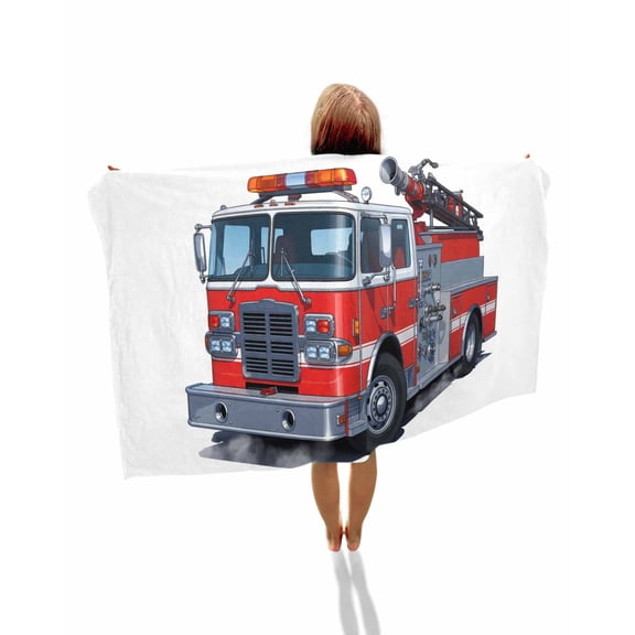 Fire Trucks Beach Towels Oversized Super Absorbent, Modern Cartoons Vehicles Lightweight Bath Towel Quick Dry Sets For Bathroom/Pool/Rv Camping/Beach Play/Gym Room/Picnic 35"x70"