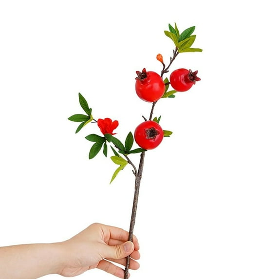 3Heads Gift Party Supplies Livingroom Hotel Desktop Ornament Floral Arrangement Lifelike Red Fruit Artificial Pomegranate Branch Home Decoration RED