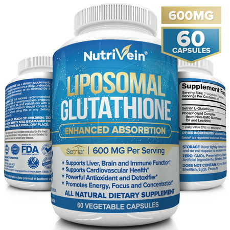 Nutrivein Liposomal Glutathione Setria® 600mg - 60 Capsules - Pure Reduced Glutathione - Master Antioxidant for Optimal Cell Protection, Liver Detox, Cardiovascular Health, Brain and Immune