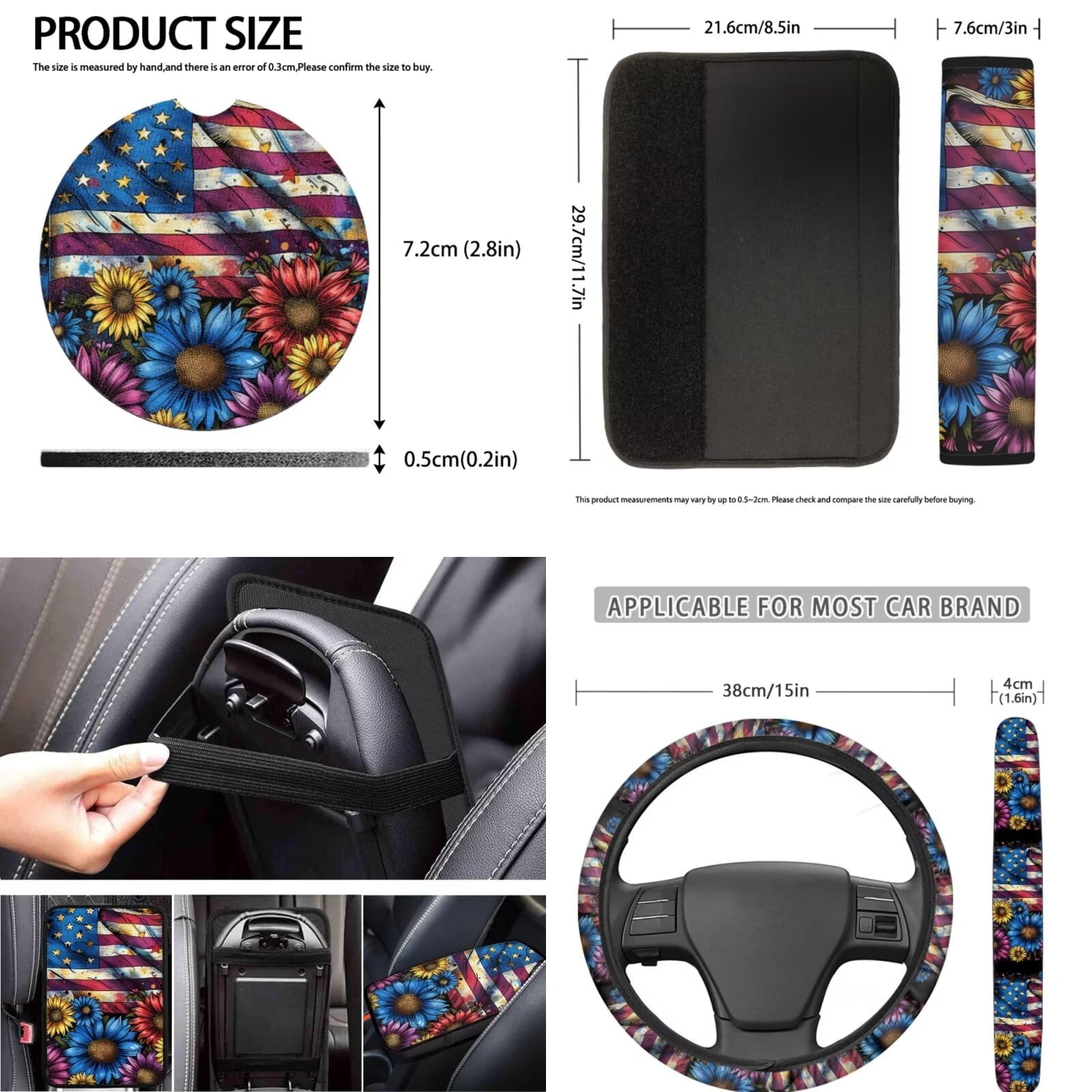 LedBack American Flag Car Seat Covers Full Set for Car Interior Decor, Soft Front Rear Seat Backrest Bottom Universal Fits Car SUV Sedan Truck, Non Slip Car Seat Covers 12 Pack