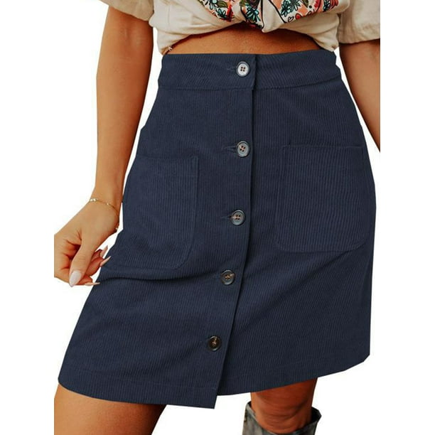 UKAP Ladies Loose With Pockets Corduroy Skirt Women Single Breasted