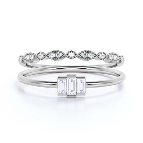 Dazzling 1.20 Carat Baguette Cut Trilogy Diamond Moissanite Engagement Ring, Wedding Ring in 925 Sterling Silver With 18k White Gold Plating Gift For Her, Three Stone Ring, Bridal Set, Matching Band
