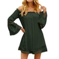 thumbnail image 3 of HUBERY Women Crochet Cutout Off Shoulder Long Sleeve Solid Color Mini Dress, 3 of 7