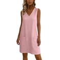 thumbnail image 4 of ClodeEU Women's V Neck Sleeveless T-Shirt Dress,Casual Loose Mini Dress with Pockets Pink,Women's Plus L, 4 of 7