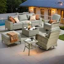 Vcatnet Patio Outdoor Conversation Set 8 Pieces Wicker Furniture Set Sectional Sofa with Swivel Chairs, Dark Gray