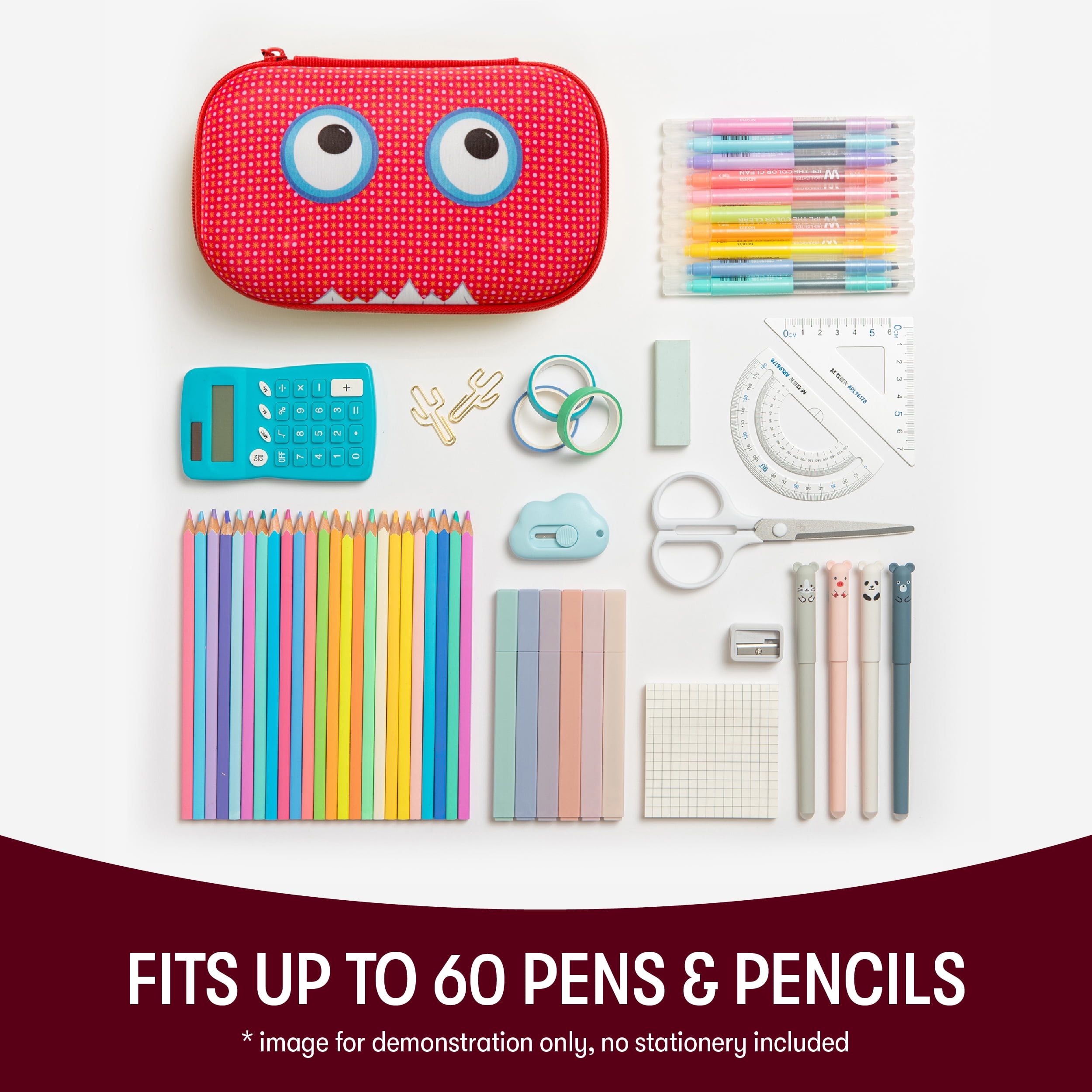 ZIPIT Beast Pencil Box for Kids, Cute Storage Case for School Supplies, Secure Zipper Closure (Red)