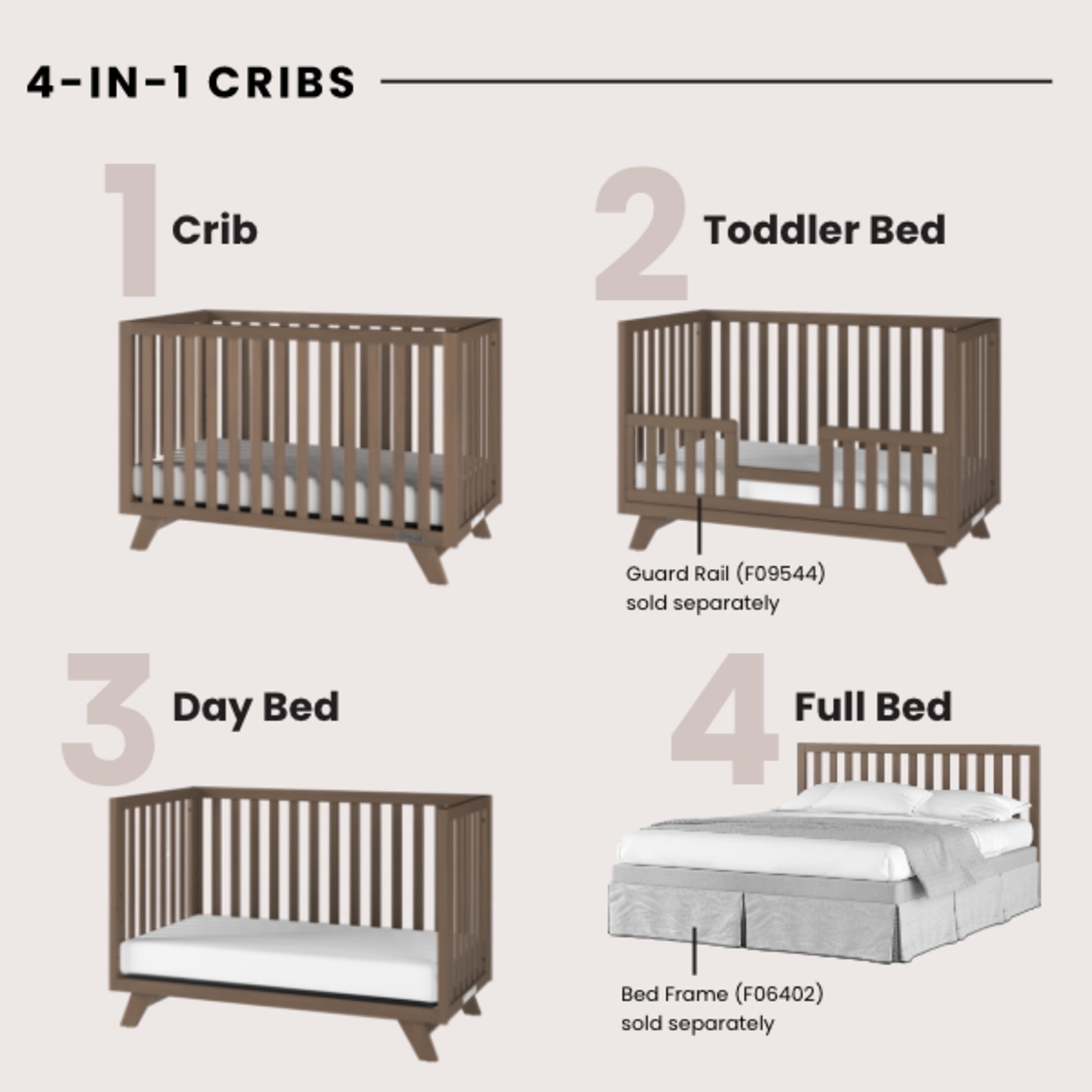 Child Craft SOHO 4-in-1 Convertible Crib, Canted Leg Mid-Century Design, 3 Mattress Heights, Dusty Heather