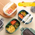 thumbnail image 4 of 2 Layers Can Be Heated In The Microwave Portable Student Lunch Box with Fork Spoon Leakproof Thicker PP Plastic Split Lunch Box White 1200ML, 4 of 6