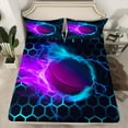 thumbnail image 2 of Castle Fairy Boys Ice Hockey 4 Pieces Queen Sheet Sets,Geometric Honeycomb Ultra Soft Flat Sheet,Abstract Lightning Queen Fitted Sheet,Microfiber Sport Theme Bedroom Decor, 2 of 7