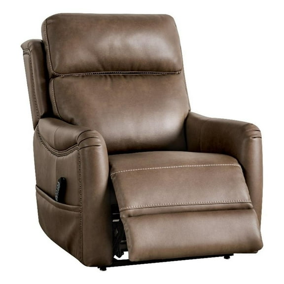 Furniture of America Starbright Brown Faux Leather Power Lift Recliner with USB