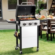 Segmart 3 Burner BBQ Propane Gas Grill, Stainless Steel 30,000 BTU Patio Garden Barbecue Grill with Folding Side Tables, Hanging Basket & Thermometer for Outdoor Cooking