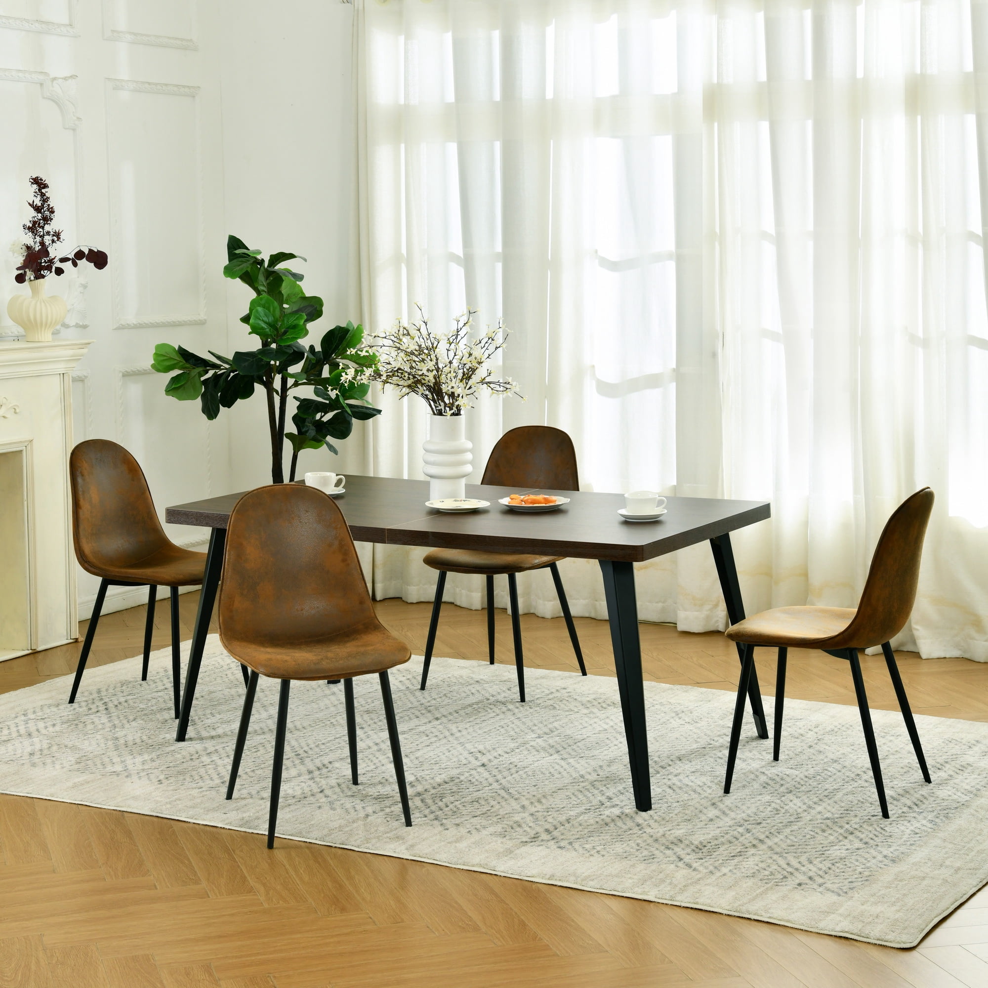 Homy Casa Set of 4 Upholstered Suede Dining Chairs for Family Dining Room or Restaurant