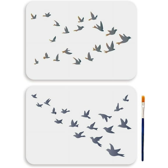 1 Set 2Pcs A4 Size Bird Flock Template 11.7x8.3inchs Birds Murmuration Flocking Wall Stencil Reusable Bird Migration Stencil for Painting Wall Home Decor DIY Art Craft