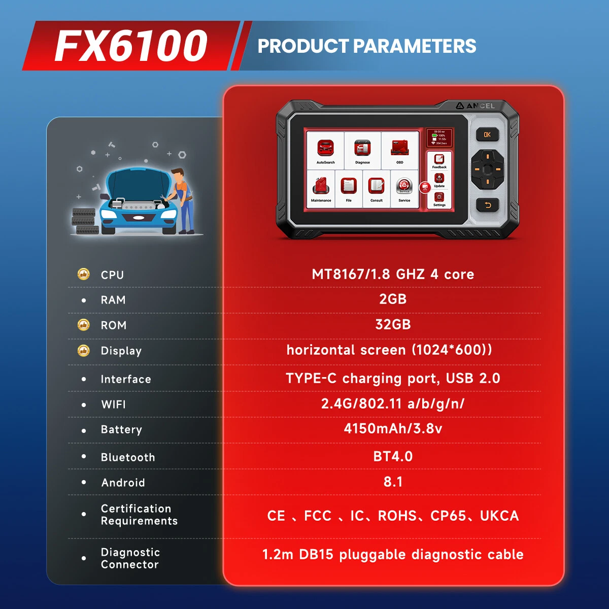 ANCEL FX6100 OBD2 Scanner Bidirectional Scan Tool, All System Car Diagnostic Tool with 15+ Resets, Injector Co-ding, Active Test, TPMS/EPB/Oil Reset, FCA AutoAuth, Lifetime Free Update