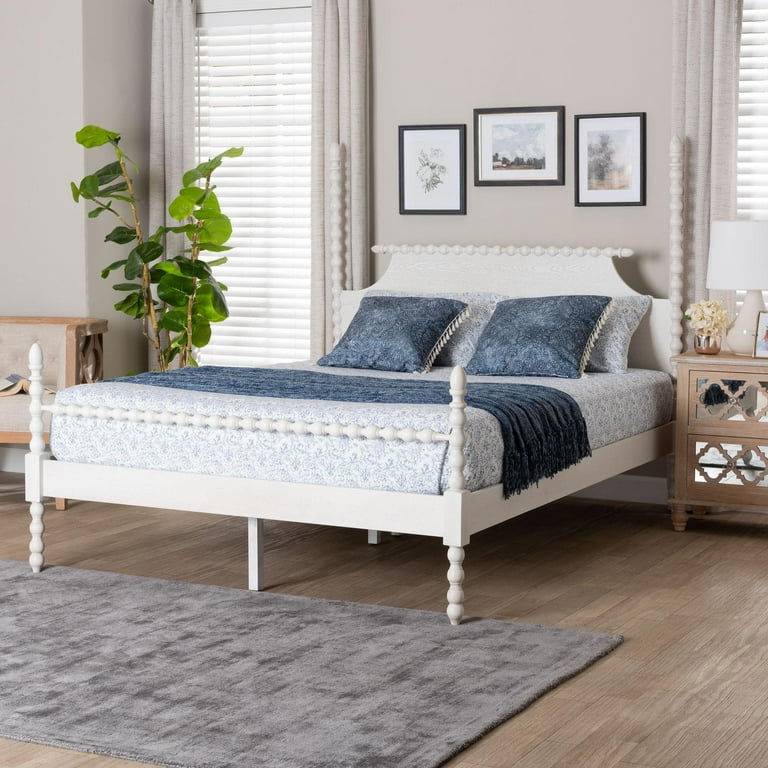 Baxton Studio Caliana Bobbin Four-Poster Platform Bed White King