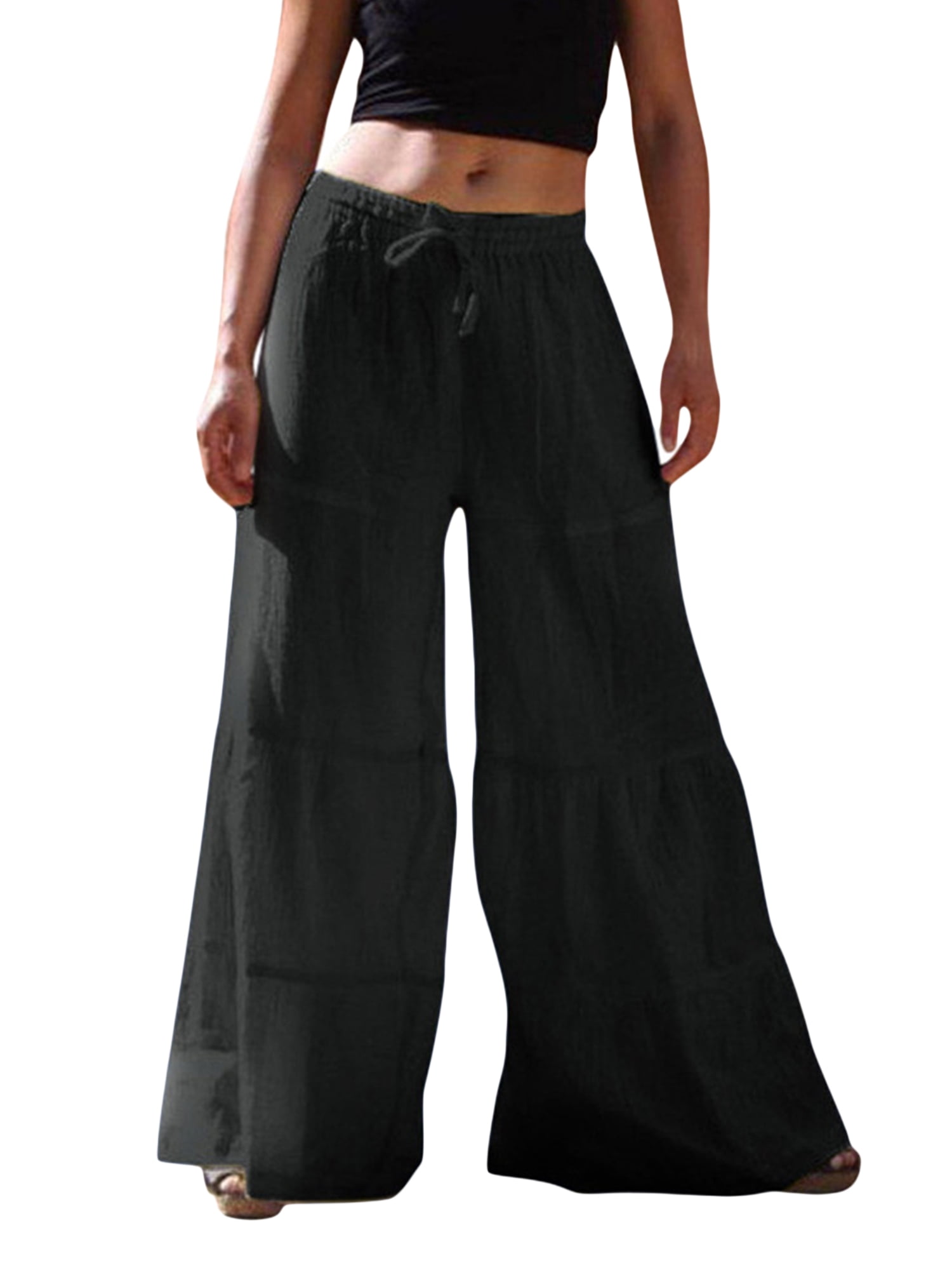 Crop Pants Black with Gray stitching faux drawstring great dancer coverup