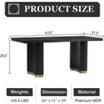 thumbnail image 4 of 63" Modern Black Rectangular Wood Dining Table, Large Dining Room Table with Rounded Corners, Gold Wavy Double Pedestal Base for Kitchen, Dining Room,Home Office, 4 of 6